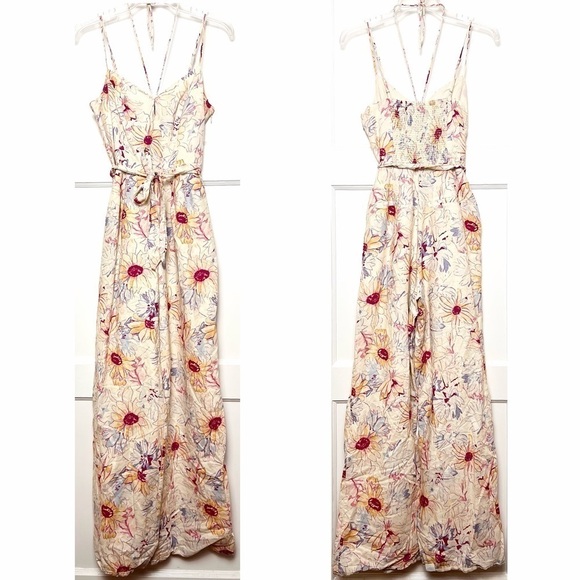 PAIGE X LIBERTY Floral Linen Sleeveless Belted Tie Neck Wide Leg Jumpsuit 4 - Picture 9 of 13